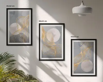 Wall art set featuring abstract patterns of waves and circles