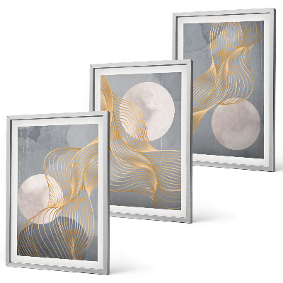 Wall art set Abstract patterns waves circles
