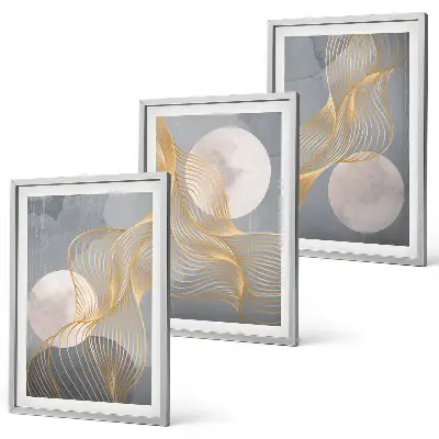 Wall art set featuring abstract patterns of waves and circles