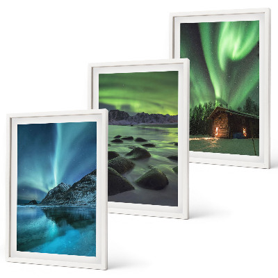 Three-piece wall art piece Winter landscapes aurora mountains
