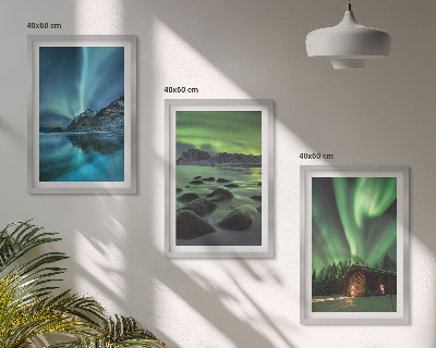 Three-piece wall art piece Winter landscapes aurora mountains