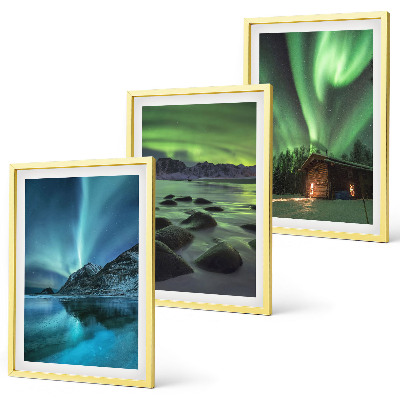 Three-piece wall art piece Winter landscapes aurora mountains
