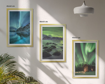 Three-piece wall art piece Winter landscapes aurora mountains