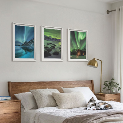 Three-piece wall art piece Winter landscapes aurora mountains