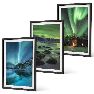 Three-piece wall art piece Winter landscapes aurora mountains