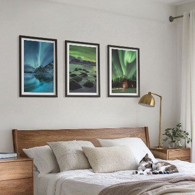 Three-piece wall art piece Winter landscapes aurora mountains