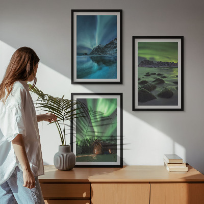 Three-piece wall art piece Winter landscapes aurora mountains