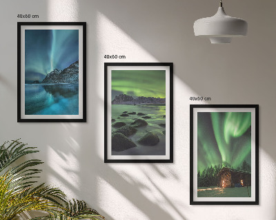 Three-piece wall art piece Winter landscapes aurora mountains
