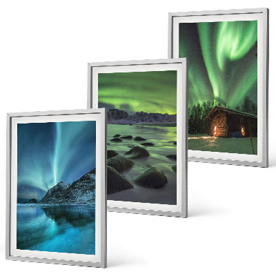 Three-piece wall art piece Winter landscapes aurora mountains