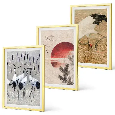 Japanese cranes landscape wall art set of 3 framed pieces