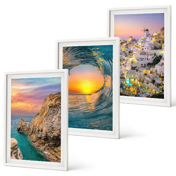 Santorini Sea Waves and White Houses Wall Art three-piece set