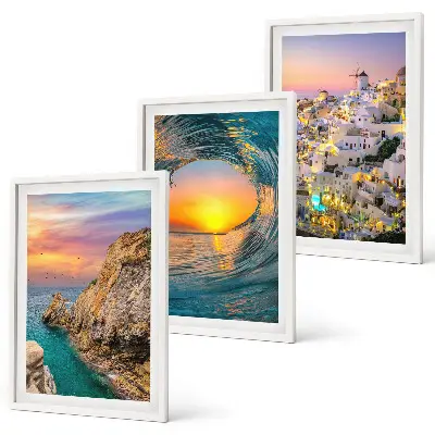 Santorini Sea Waves and White Houses Wall Art three-piece set