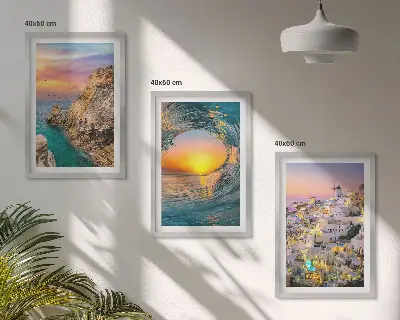 Santorini Sea Waves and White Houses Wall Art three-piece set