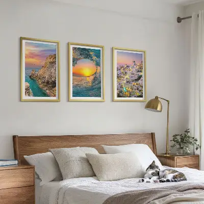 Santorini Sea Waves and White Houses Wall Art three-piece set