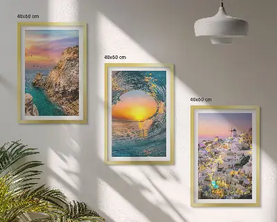 Santorini Sea Waves and White Houses Wall Art three-piece set