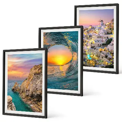 Santorini Sea Waves and White Houses Wall Art three-piece set