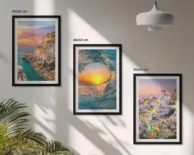 Santorini Sea Waves and White Houses Wall Art three-piece set