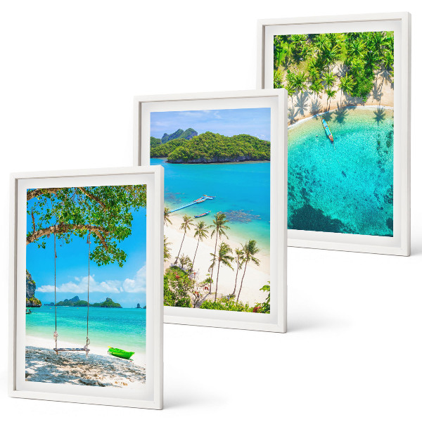 Set of 3 framed wall art pieces Beaches, palm trees, clear water