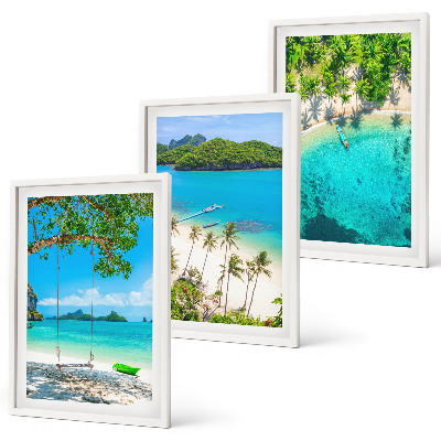 Set of 3 framed wall art pieces Beaches, palm trees, clear water