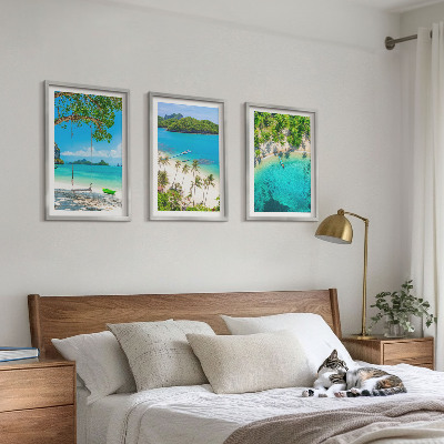 Set of 3 framed wall art pieces Beaches, palm trees, clear water