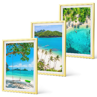 Set of 3 framed wall art pieces Beaches, palm trees, clear water