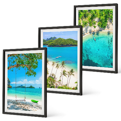Set of 3 framed wall art pieces Beaches, palm trees, clear water