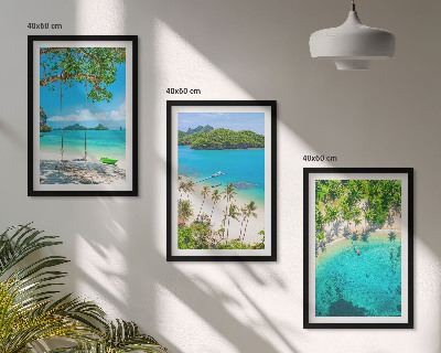 Set of 3 framed wall art pieces Beaches, palm trees, clear water
