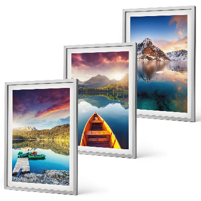 Three-piece wall art piece Lakes mountains boat peace