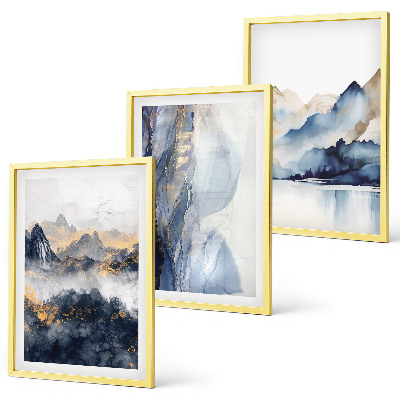 Wall art set Blue and gray mountain landscapes