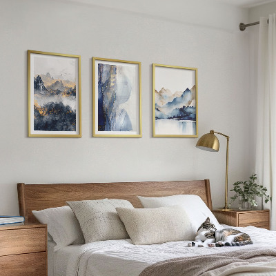 Wall art set Blue and gray mountain landscapes