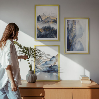 Wall art set Blue and gray mountain landscapes