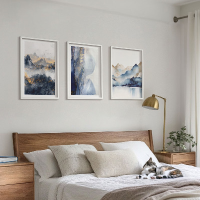 Wall art set Blue and gray mountain landscapes