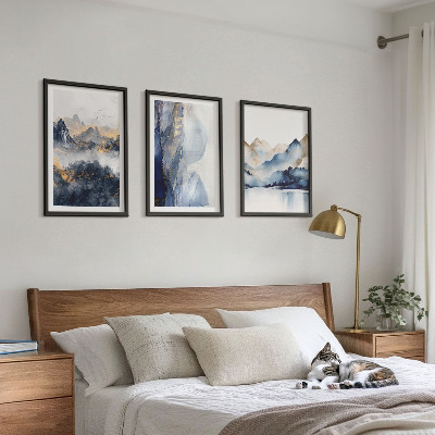 Wall art set Blue and gray mountain landscapes
