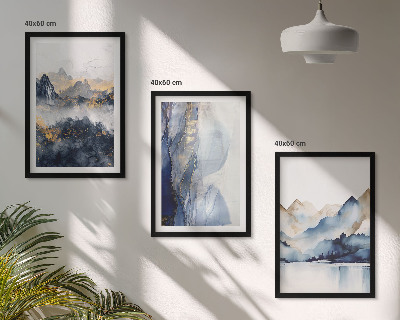 Wall art set Blue and gray mountain landscapes
