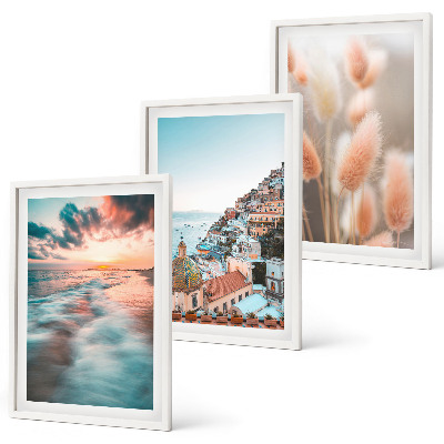 Wall art set Sea sunset houses flowers