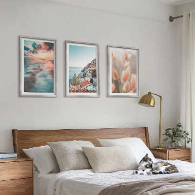 Wall art set Sea sunset houses flowers