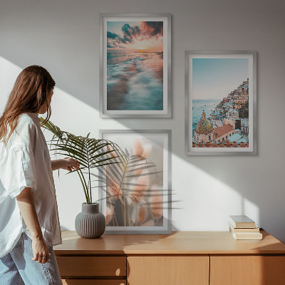 Wall art set Sea sunset houses flowers