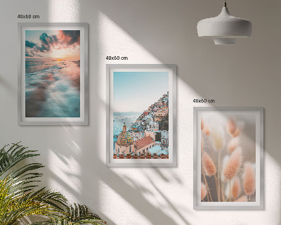 Wall art set Sea sunset houses flowers