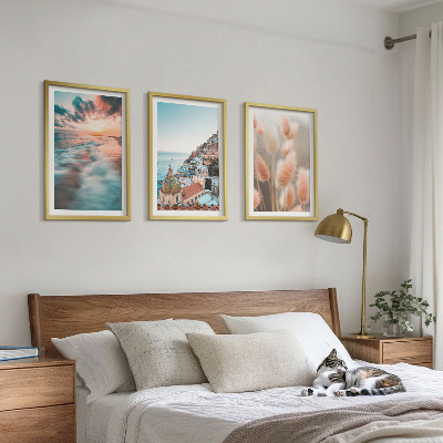 Wall art set Sea sunset houses flowers