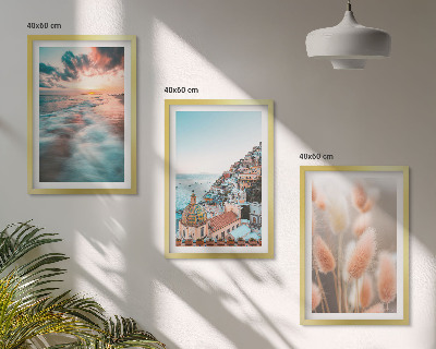 Wall art set Sea sunset houses flowers