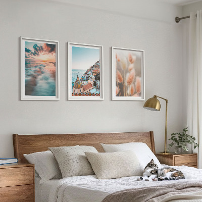 Wall art set Sea sunset houses flowers