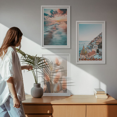 Wall art set Sea sunset houses flowers