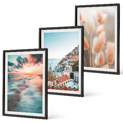 Wall art set Sea sunset houses flowers
