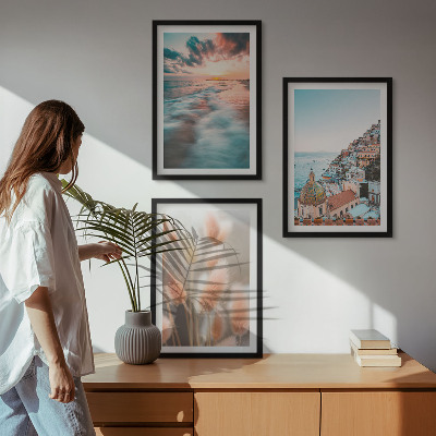 Wall art set Sea sunset houses flowers