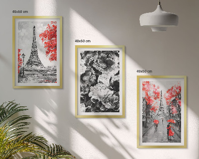 Set of 3 framed wall art pieces Eiffel Tower gray paintings
