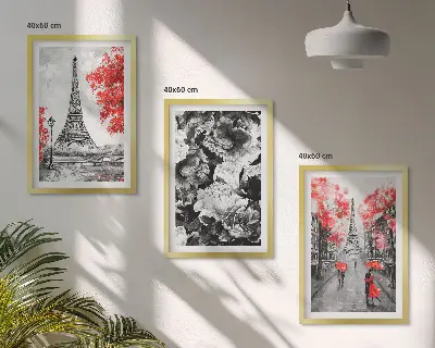 Set of 3 framed wall art pieces featuring Eiffel Tower gray paintings
