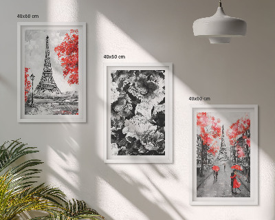Set of 3 framed wall art pieces Eiffel Tower gray paintings