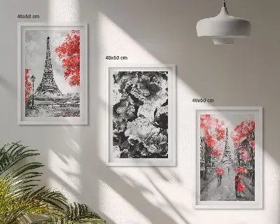 Set of 3 framed wall art pieces featuring Eiffel Tower gray paintings