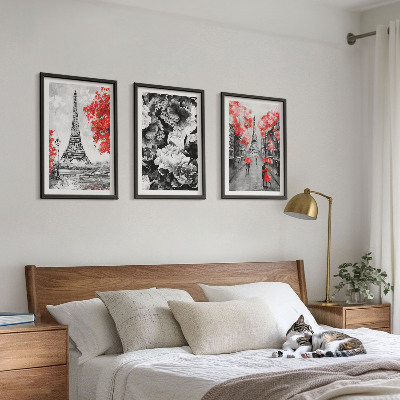 Set of 3 framed wall art pieces Eiffel Tower gray paintings