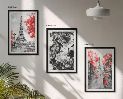 Set of 3 framed wall art pieces featuring Eiffel Tower gray paintings